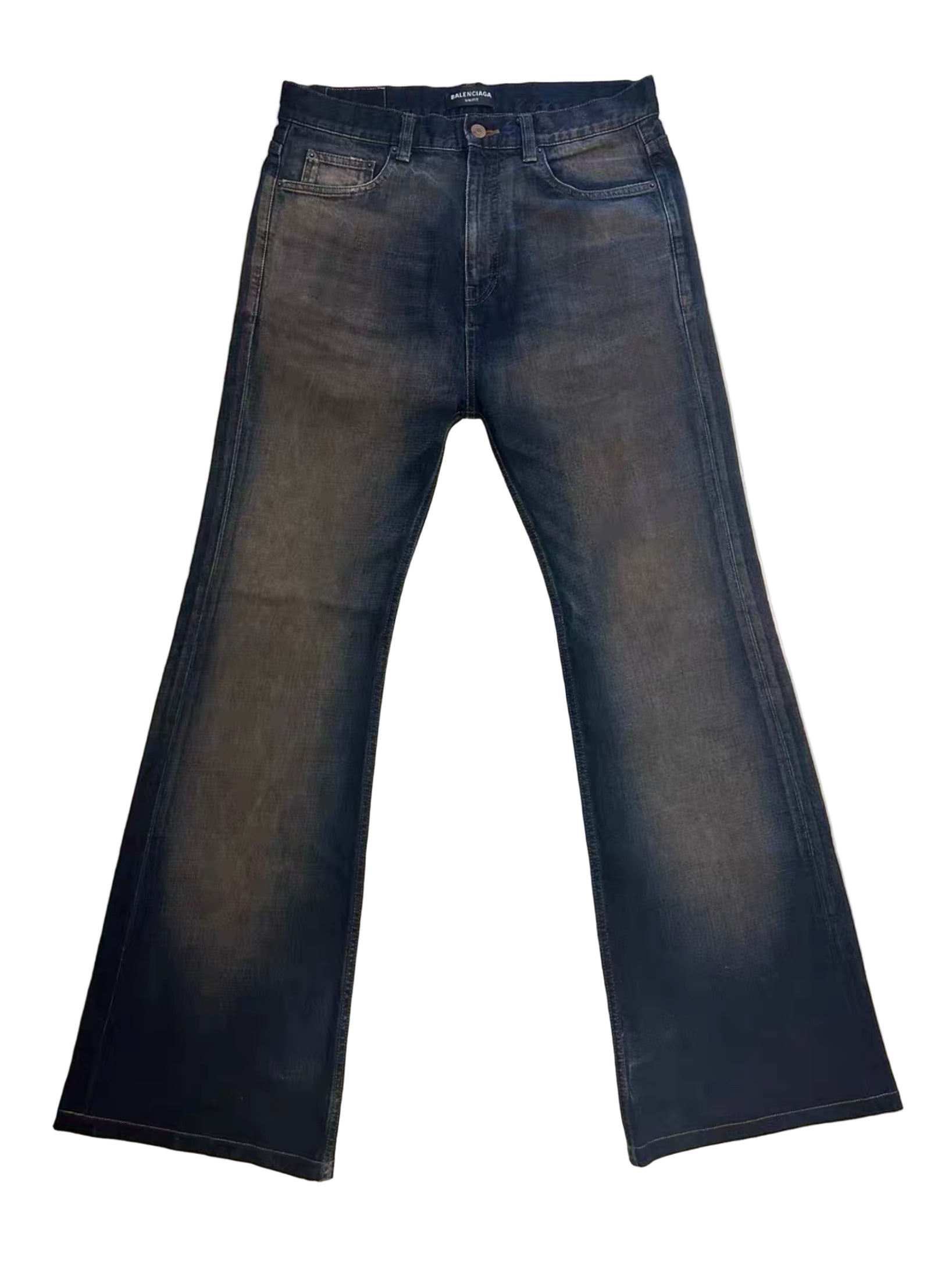 Balenciaga Mud-Dyed Flared Distressed Jeans(Used)