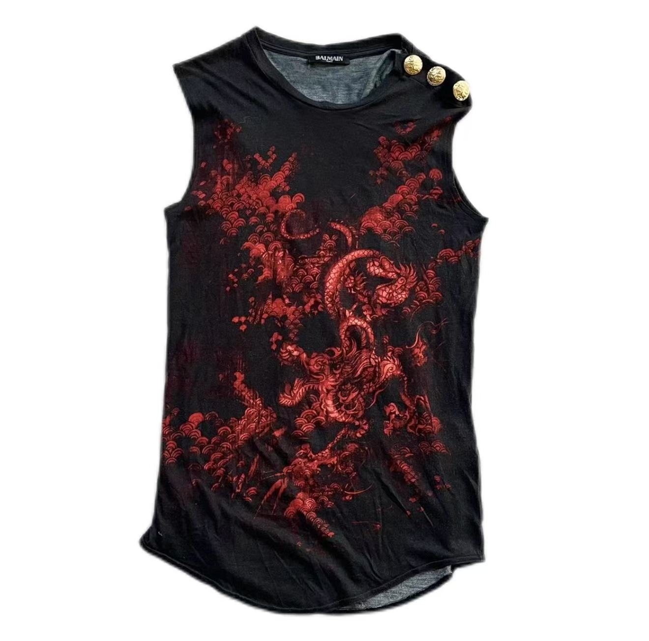 Balmain 19SS Dragon Print Sleeveless Top
