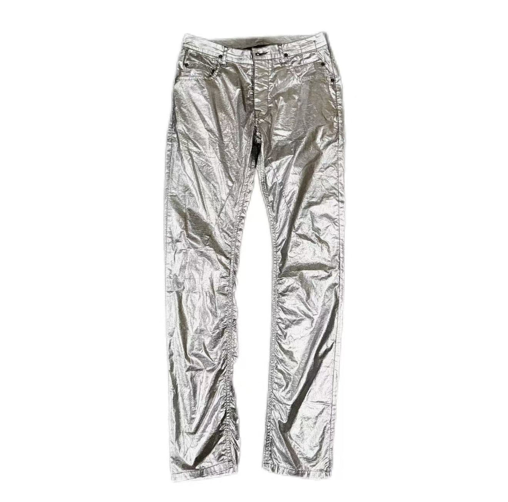 Rick Owens Detroit Cut Silver Wax-Coated Jeans