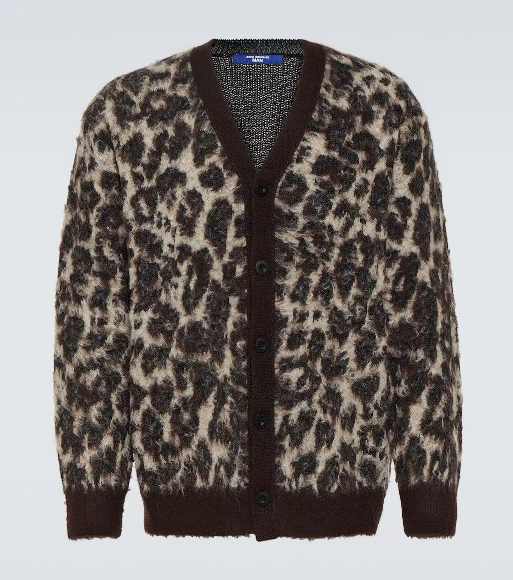 Junya Watanabe Leopard Printed Jacquard Cardigan
