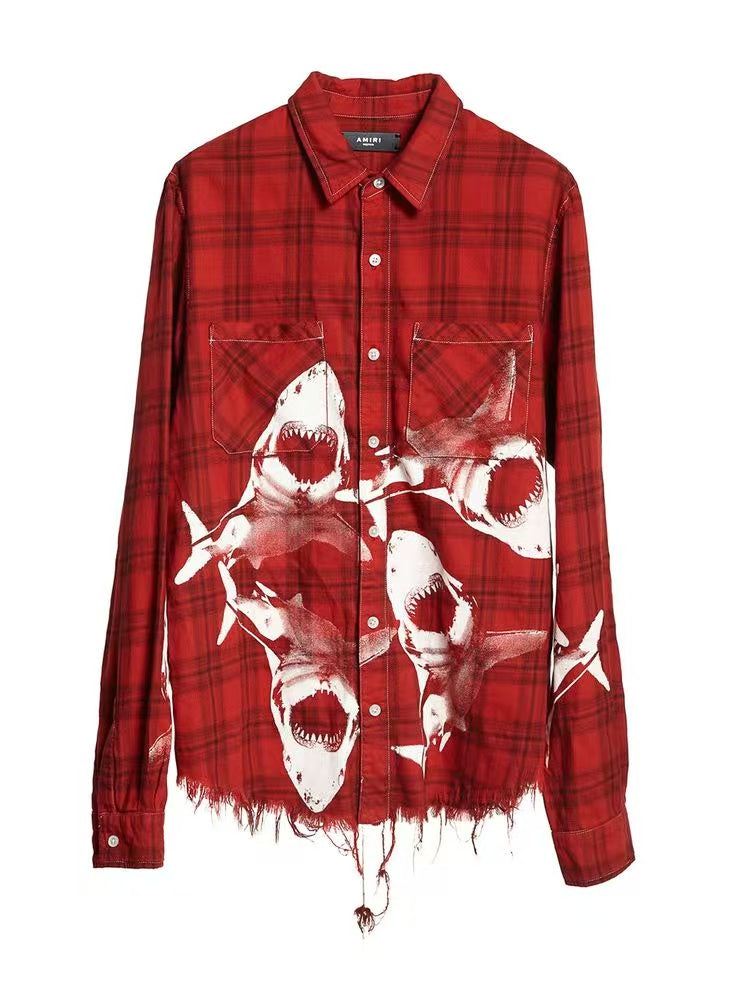 AMIRI Shark Print Flannel Shirt