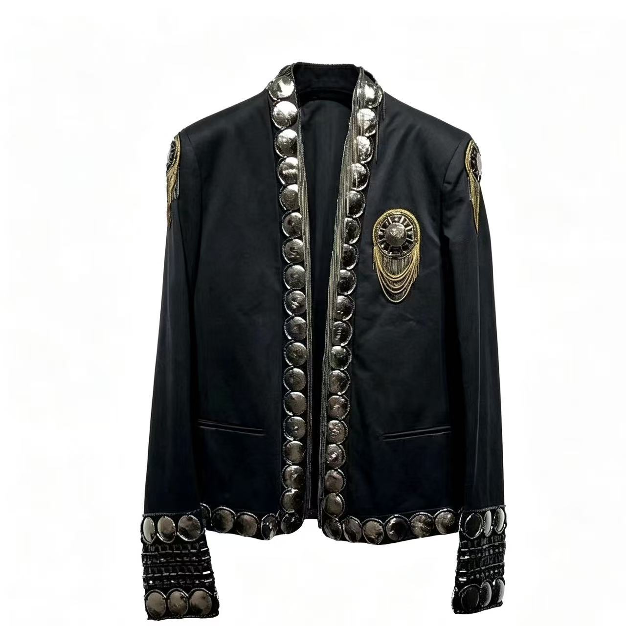 Balmain FW2016 Metal Coin Embellished Open Blazer Jacket