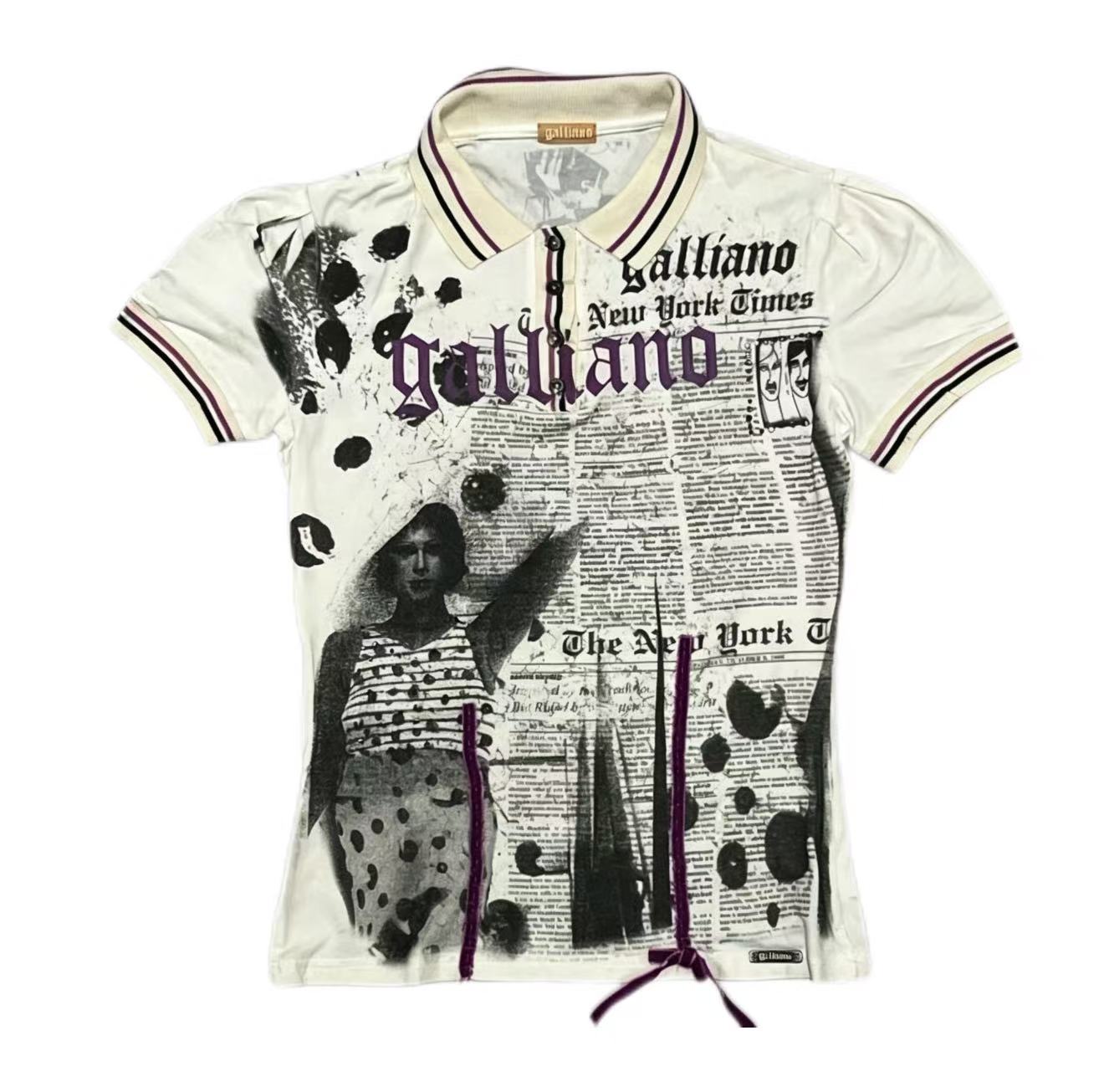 John Galliano Newspaper Print Short Sleeve Polo