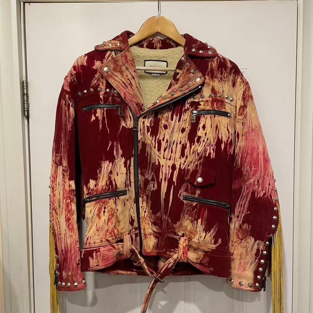 Gucci 17AW Blind For Love Bleached Tie-Dye Studded Biker Jacket
