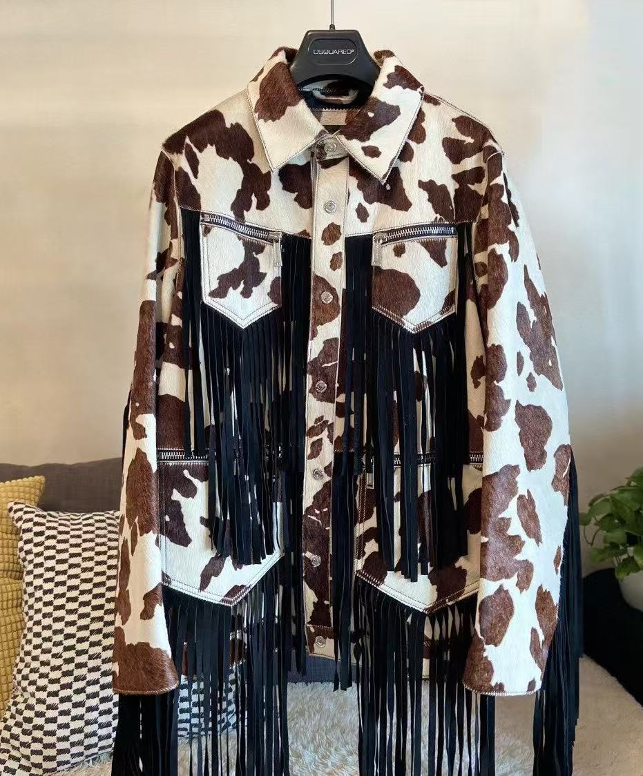 Dsquared2 17AW Cow White & Brown Pony Hair Leather Jacket
