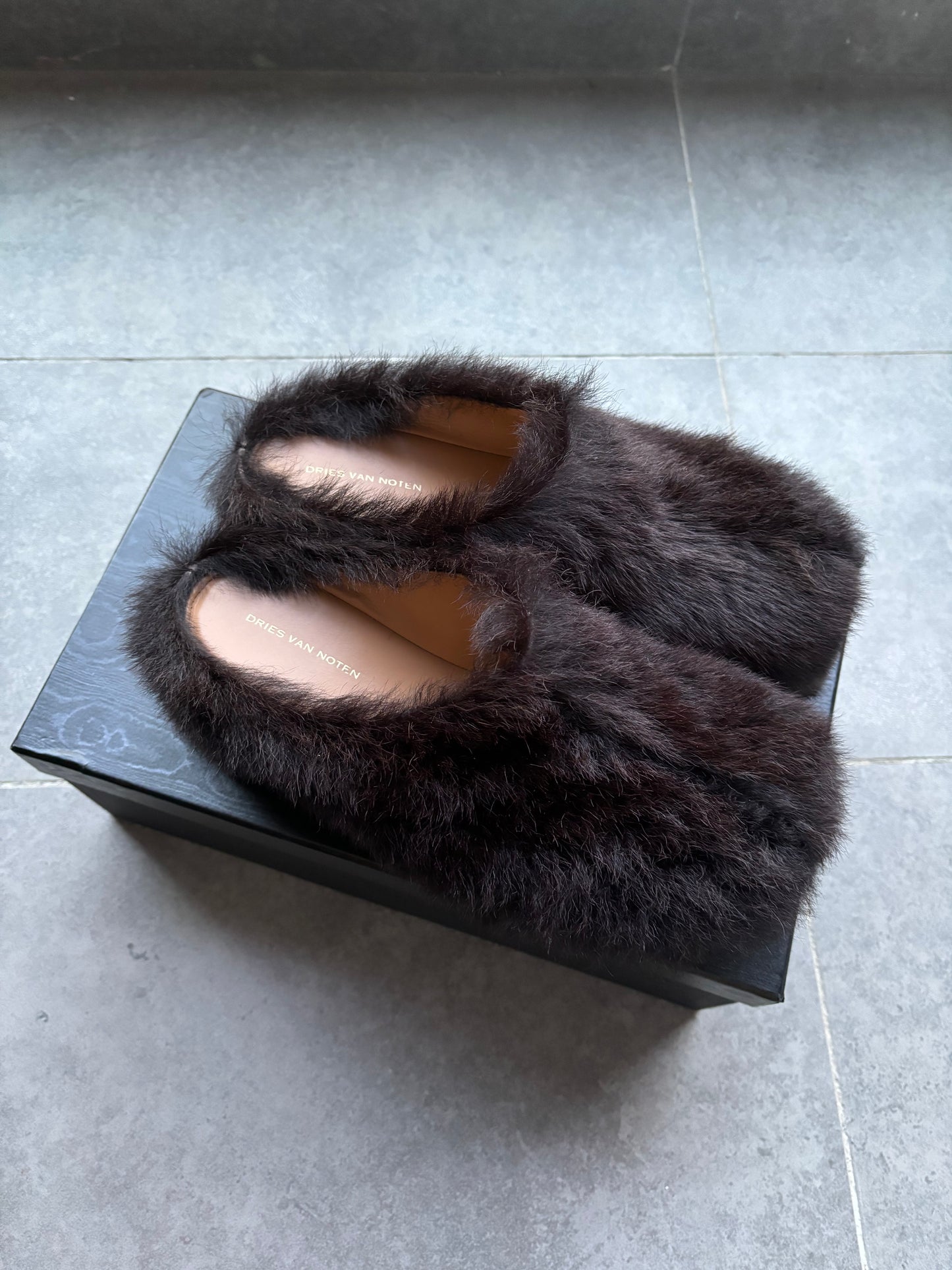 Dries van noten fur platform mule