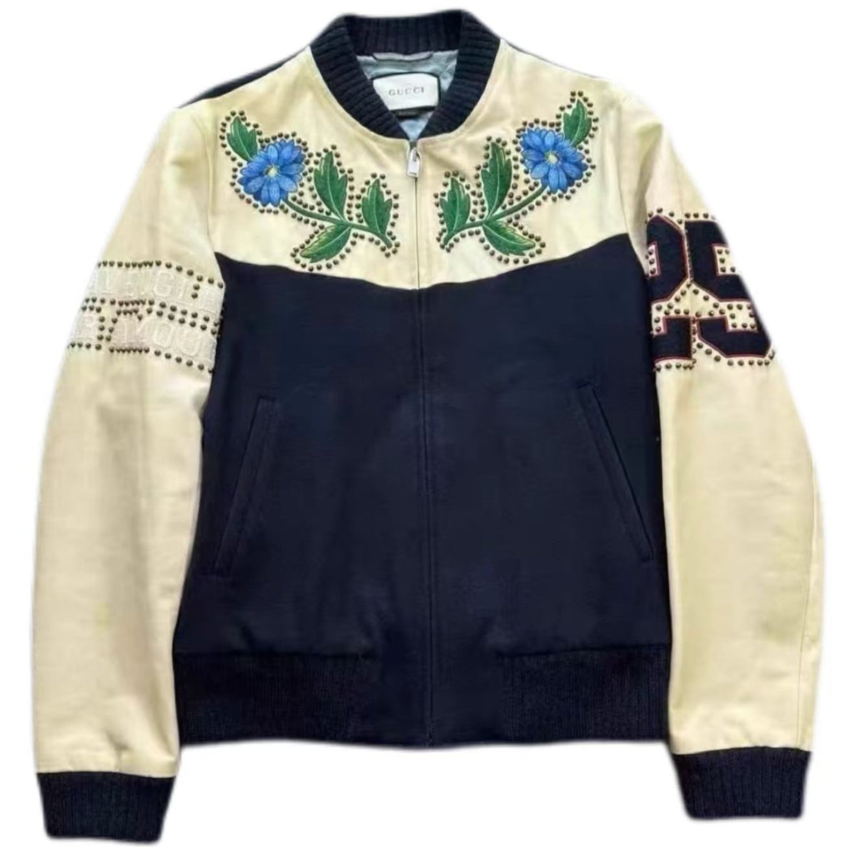 Gucci 17SS Floral Embroidery Studded  Panel Bomber Jacket