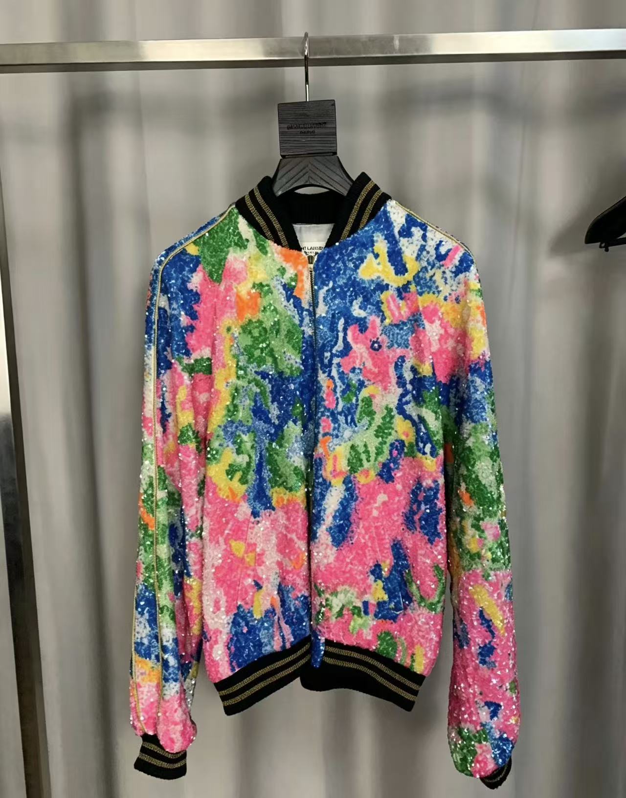 Saint Laurent 16SS Sequin Embroidery Bomber Jacket Sample
