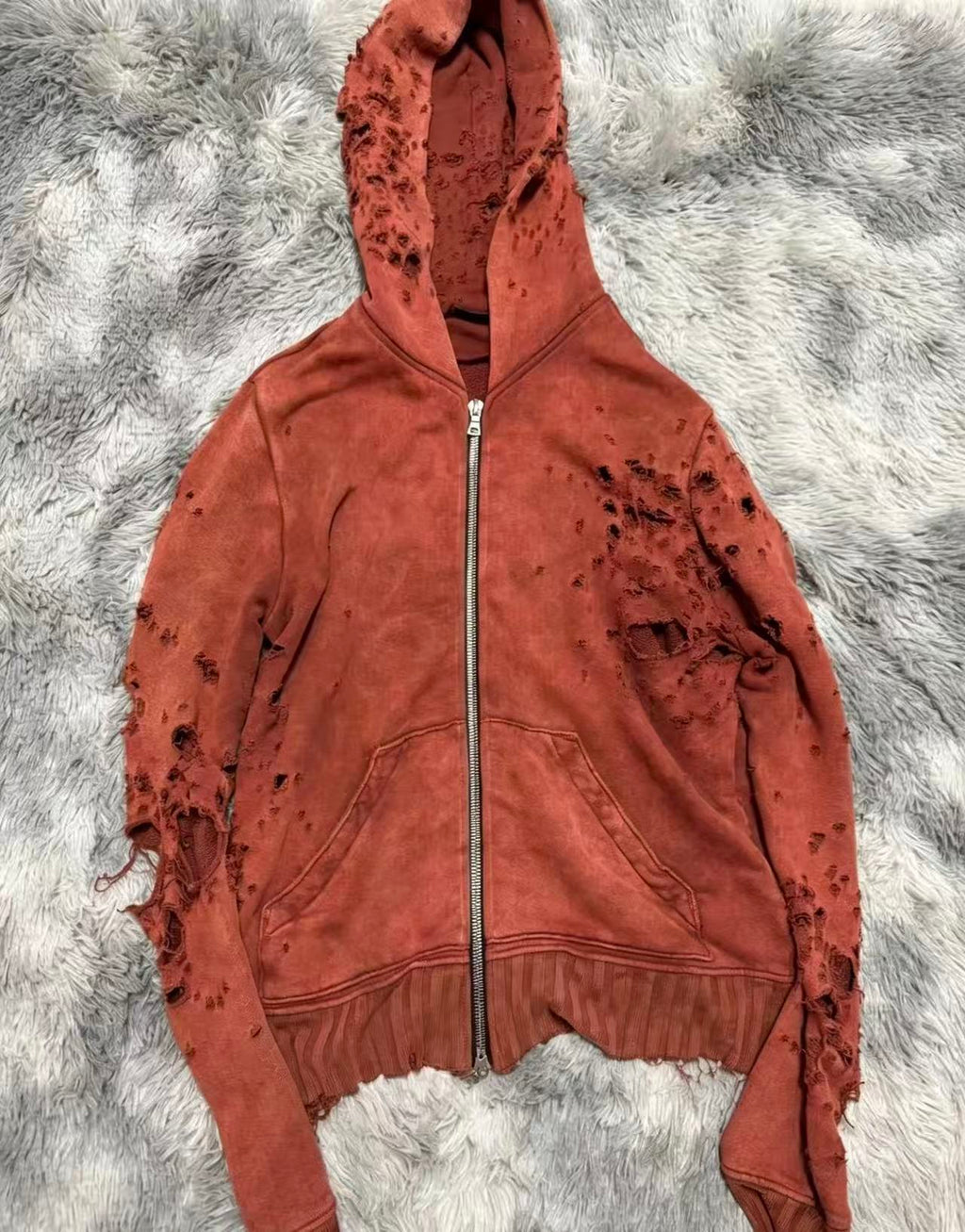 AMIRI 18ss Shotgun Distressed Zip Hoodie