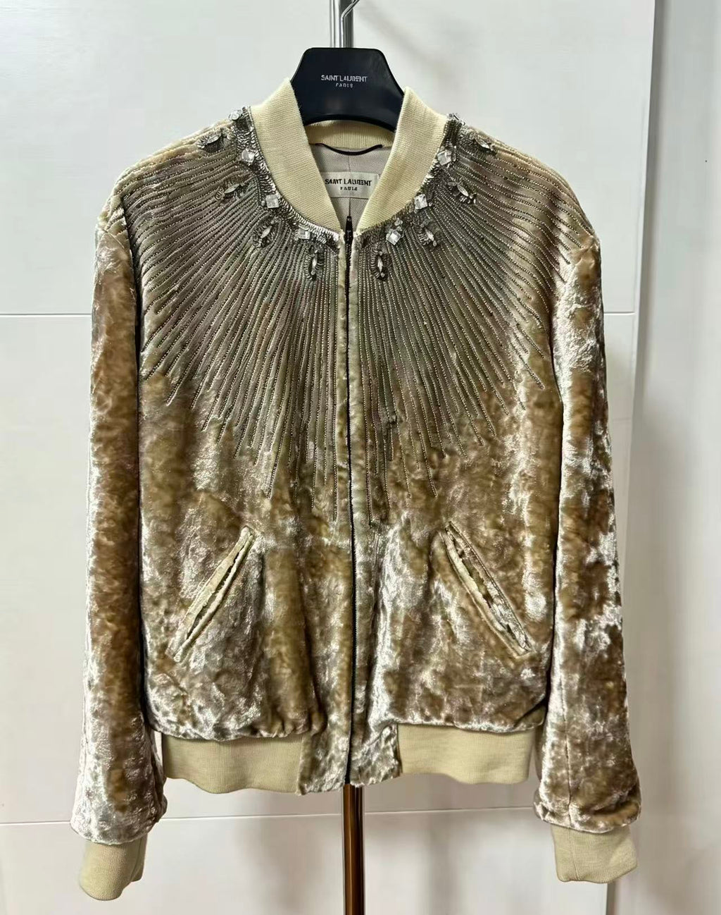Saint Laurent 16FW Crystal and Studded Velvet Bomber Jacket