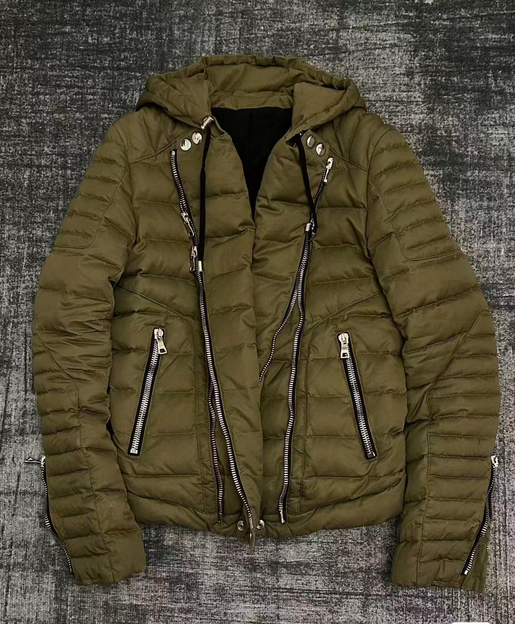 Balmain 14fw Quilted Biker Hooded Down Jacket