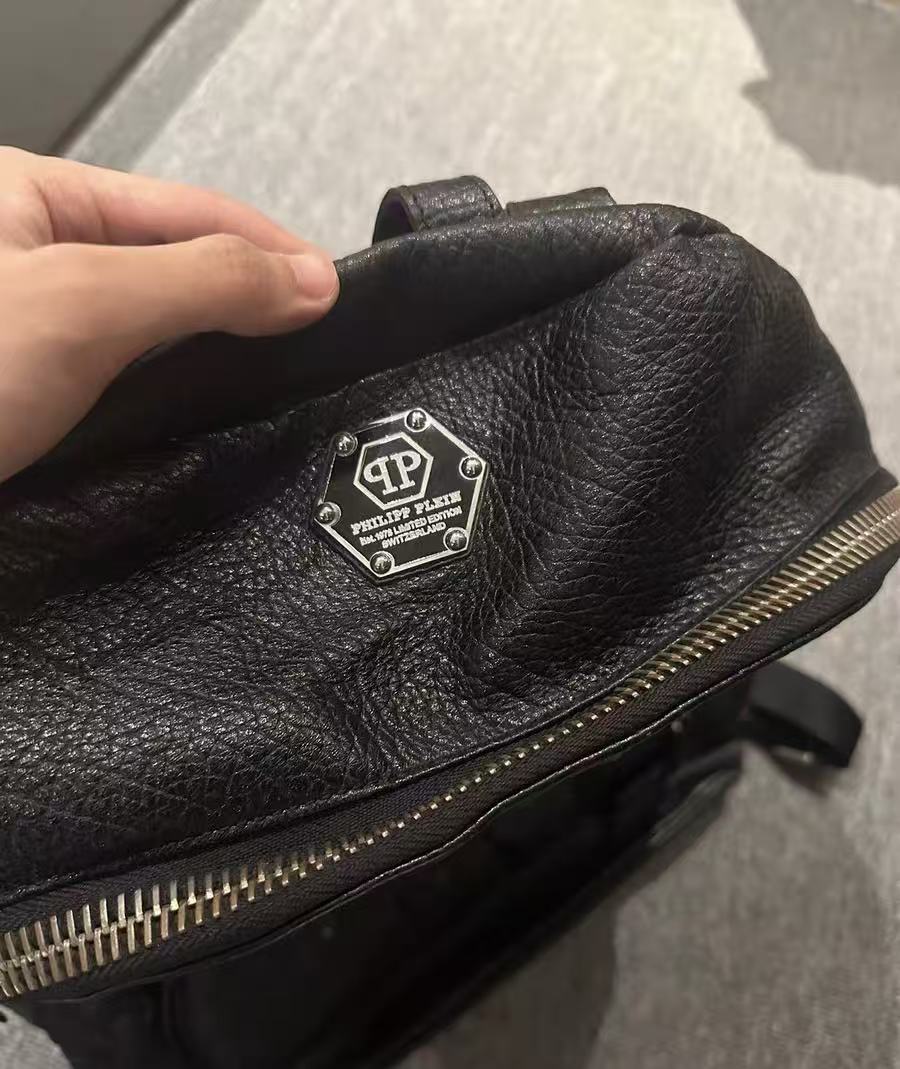 Philipp Plein Star Deboss Pistol Embossed Black Leather Backpack