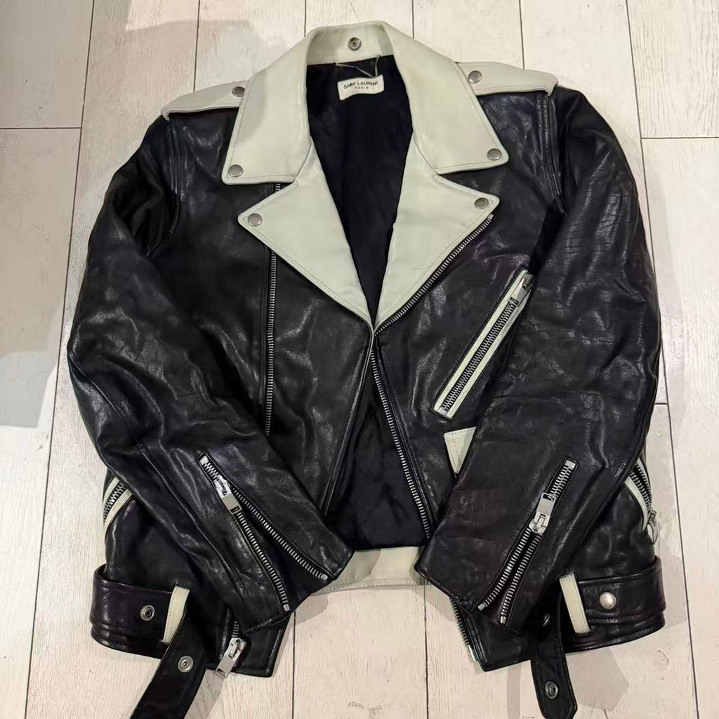 Saint Laurent 14FW Aged Black And White Leather Jacket