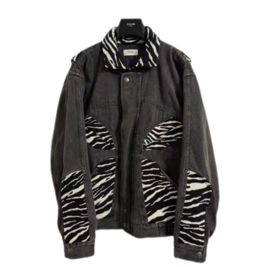 Celine 21FW Faded Black&Zebra Panel Denim Jacket