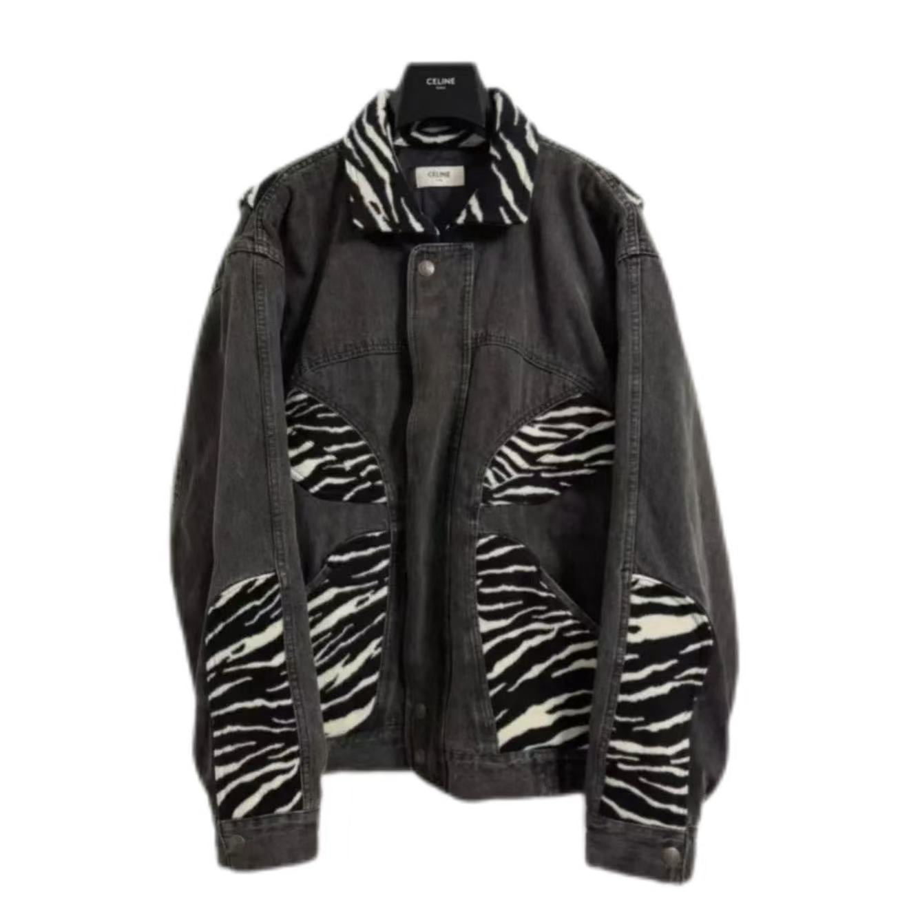 Celine 21FW Faded Black&Zebra Panel Denim Jacket