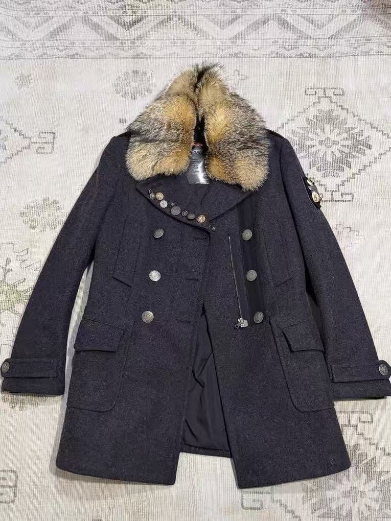 Prada 06AW Pins Fur Collar Black Wool Jacket