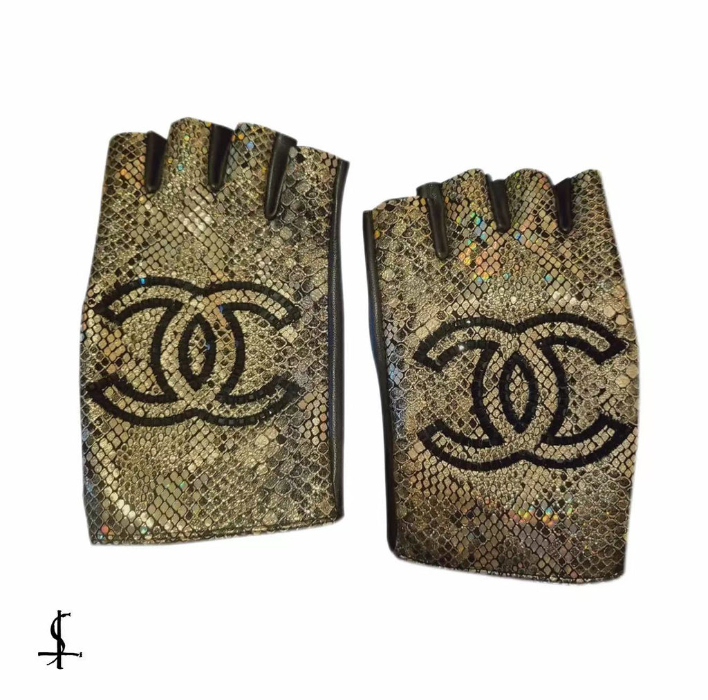 Chanel 2019 Gold Leather Fingerless Gloves