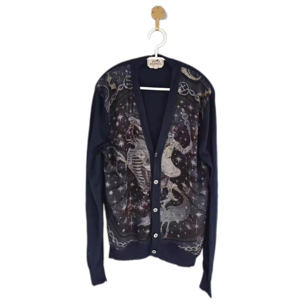Hermes 2014AW Skeleton Rider Silk Panel Knit Cardigan