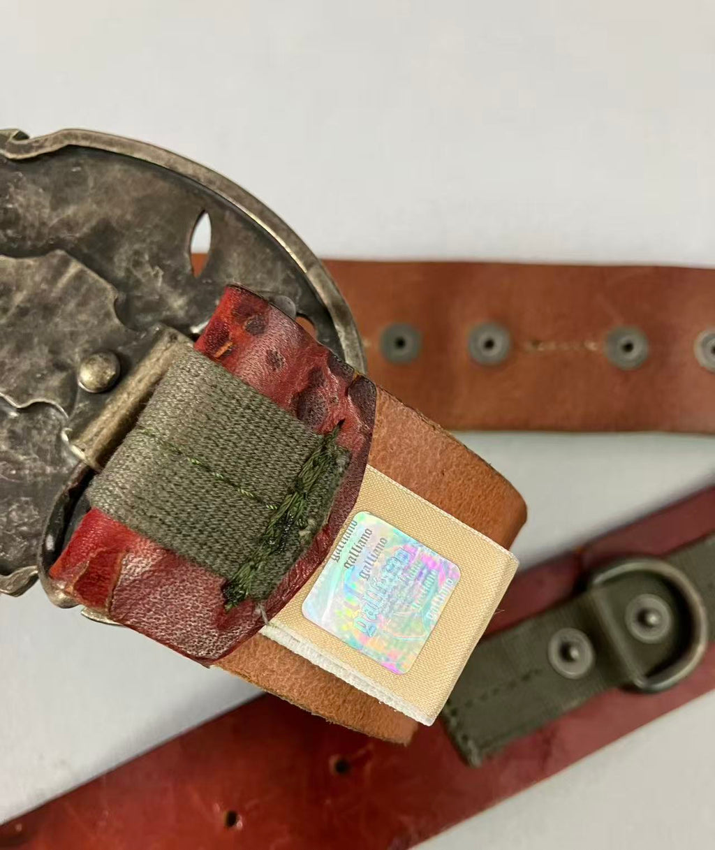 John Galliano Brown Leather Logo Belt