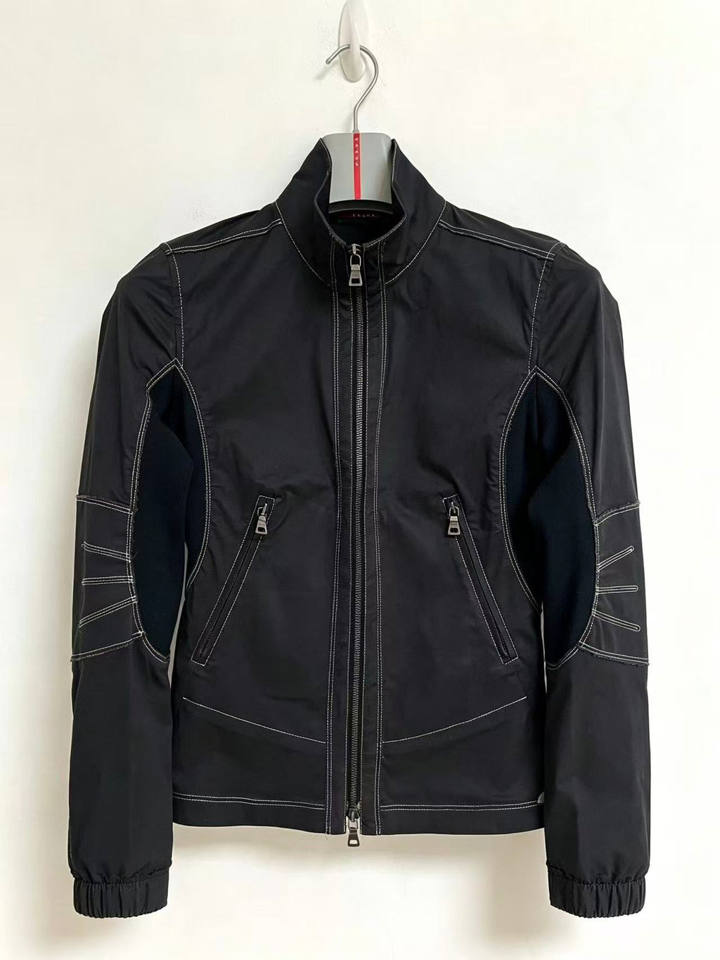 Prada Sport Contrast Stitch Nylon Moto Jacket