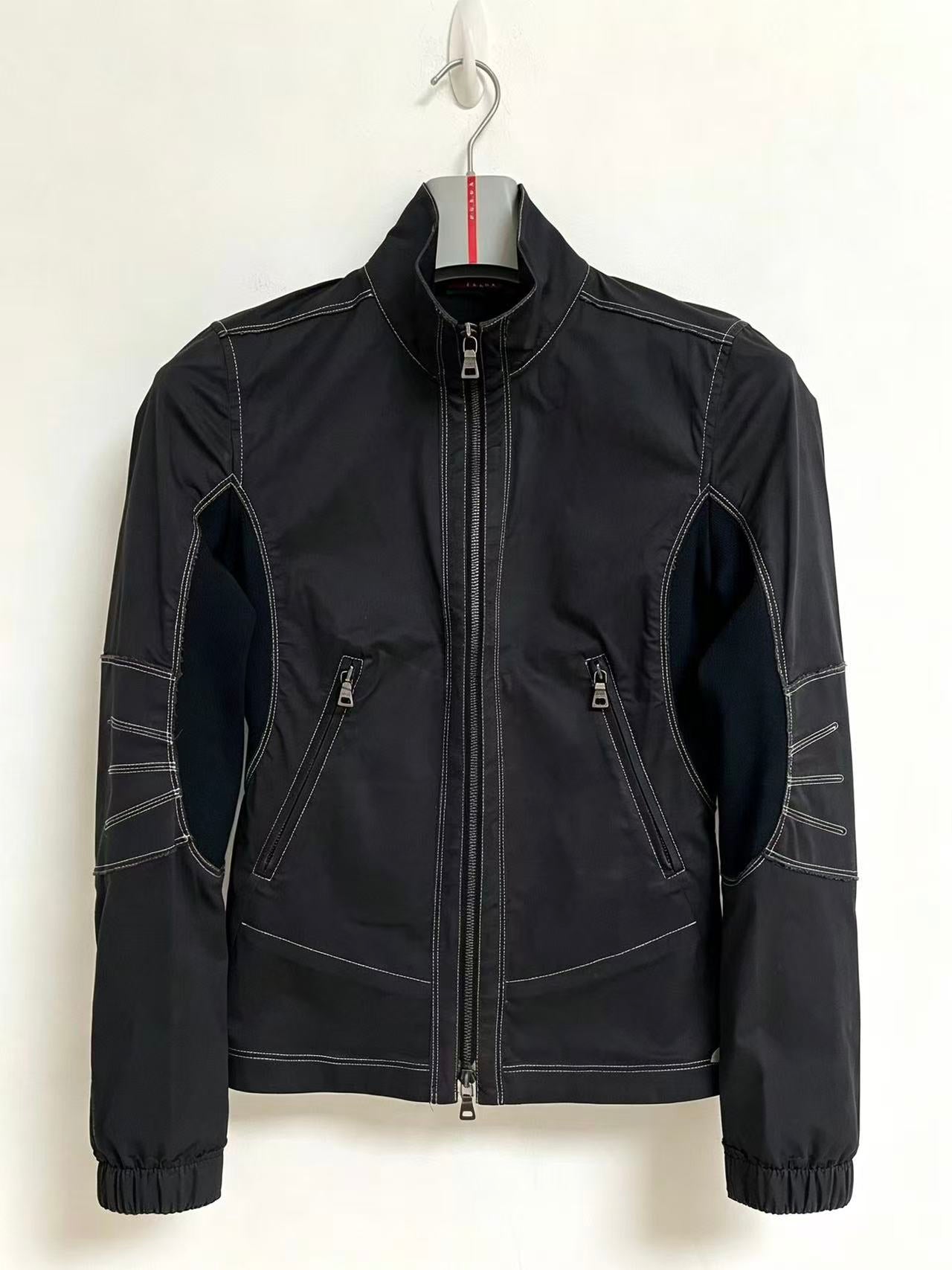 Prada Sport Contrast Stitch Nylon Moto Jacket