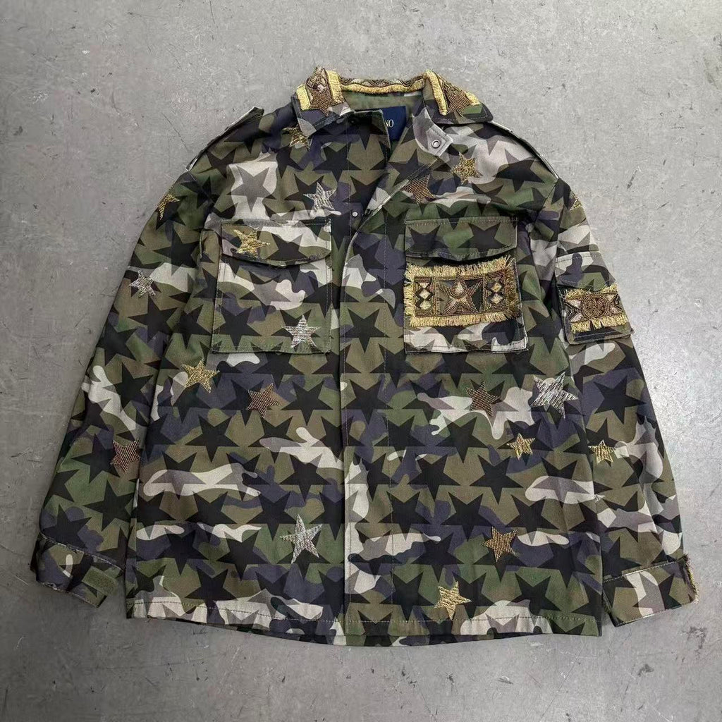 Valentino Star Embroidered Camouflage Field Jacket