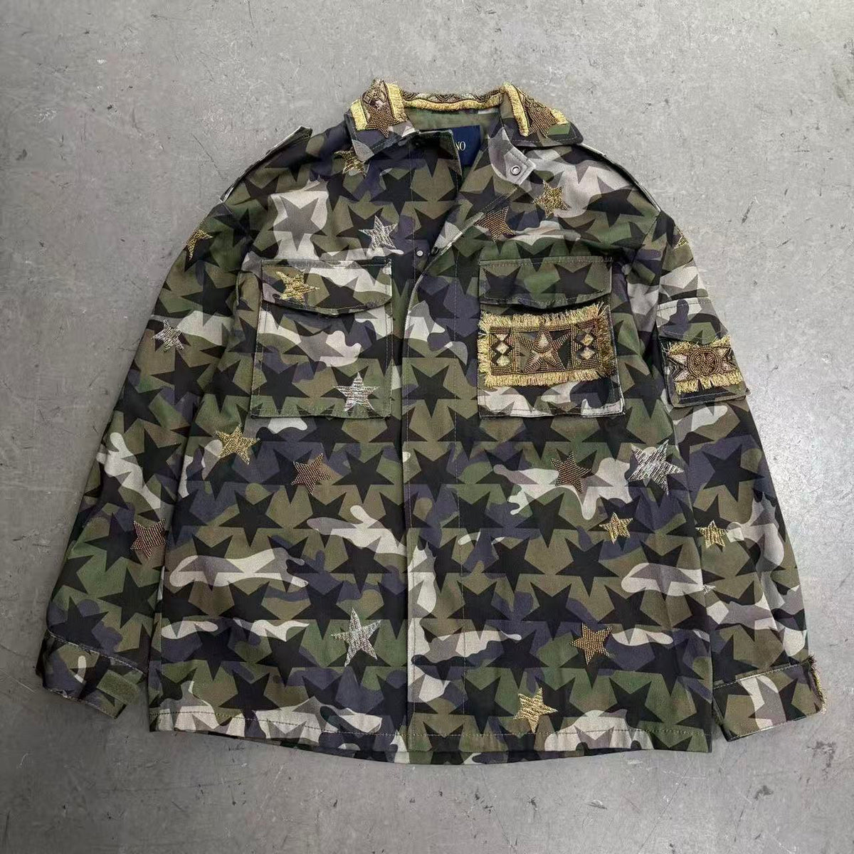 Valentino Star Embroidered Camouflage Field Jacket