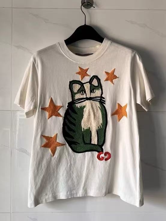 Gucci 19SS White Cat Embroidered Tee
