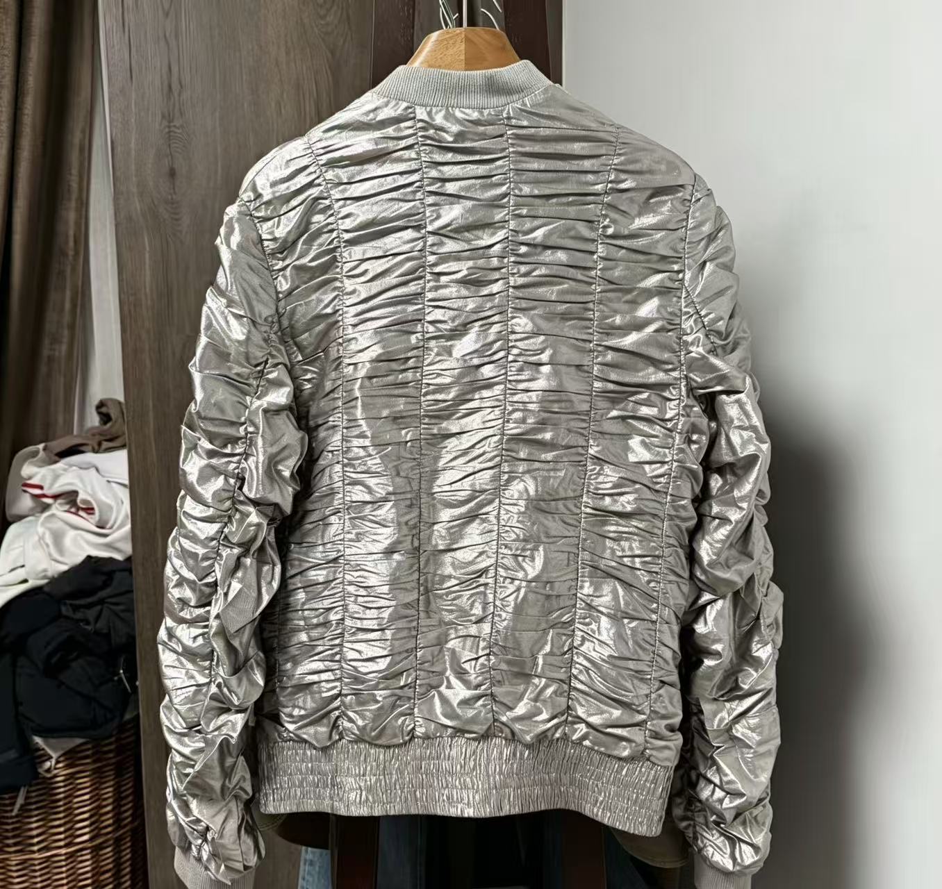 Dior Homme 07SS Silver Enamel Pleated Thin Jacket