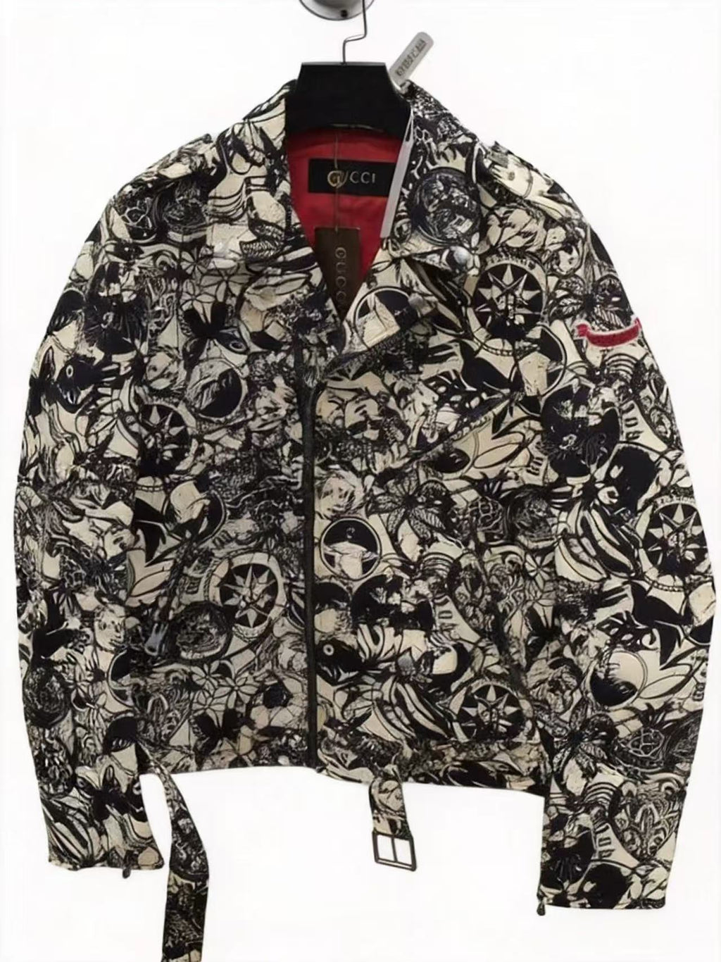 Gucci 18SS Graffiti Bird Print Biker Leather Jacket