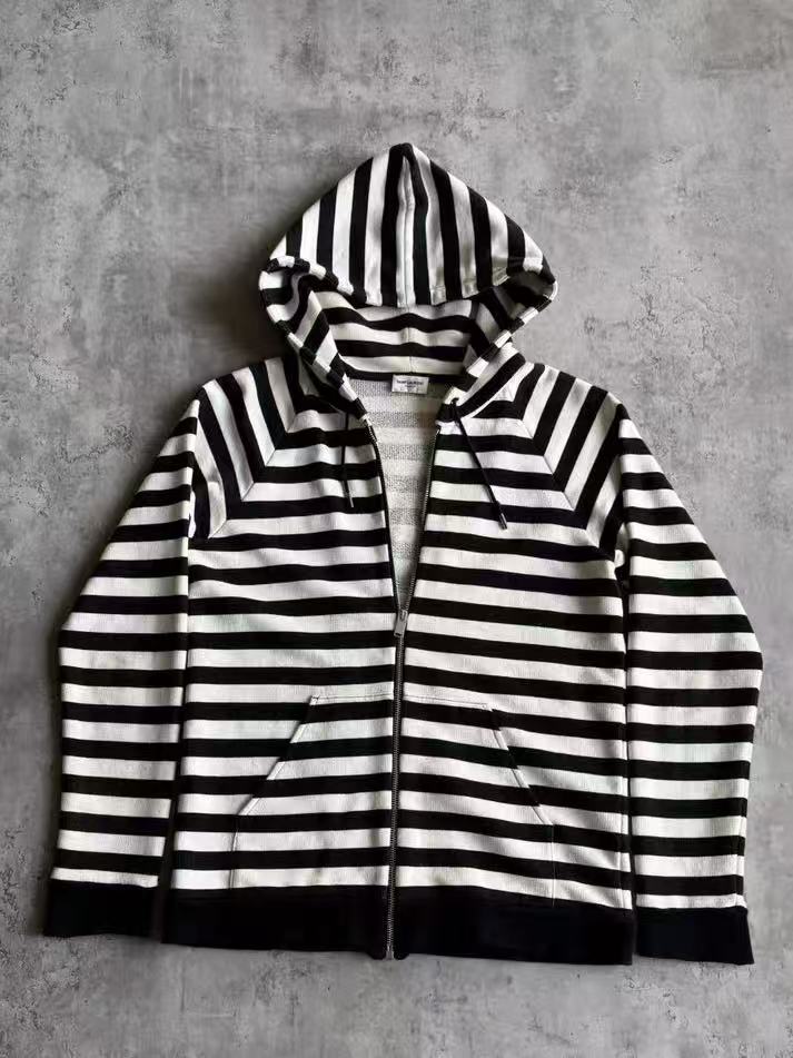 Saint Laurent 15SS Black White Striped Zip Hoodie