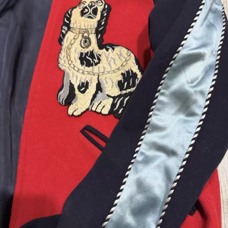 Gucci 17SS King Charles Spaniel Appliqué Bomber Jacket