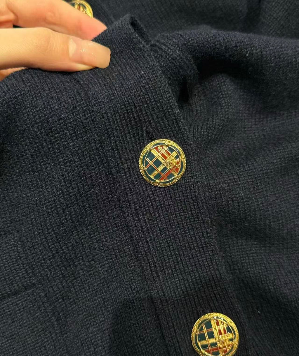 Chanel FW18 Tartan‑Sleeve Cashmere Cardigan