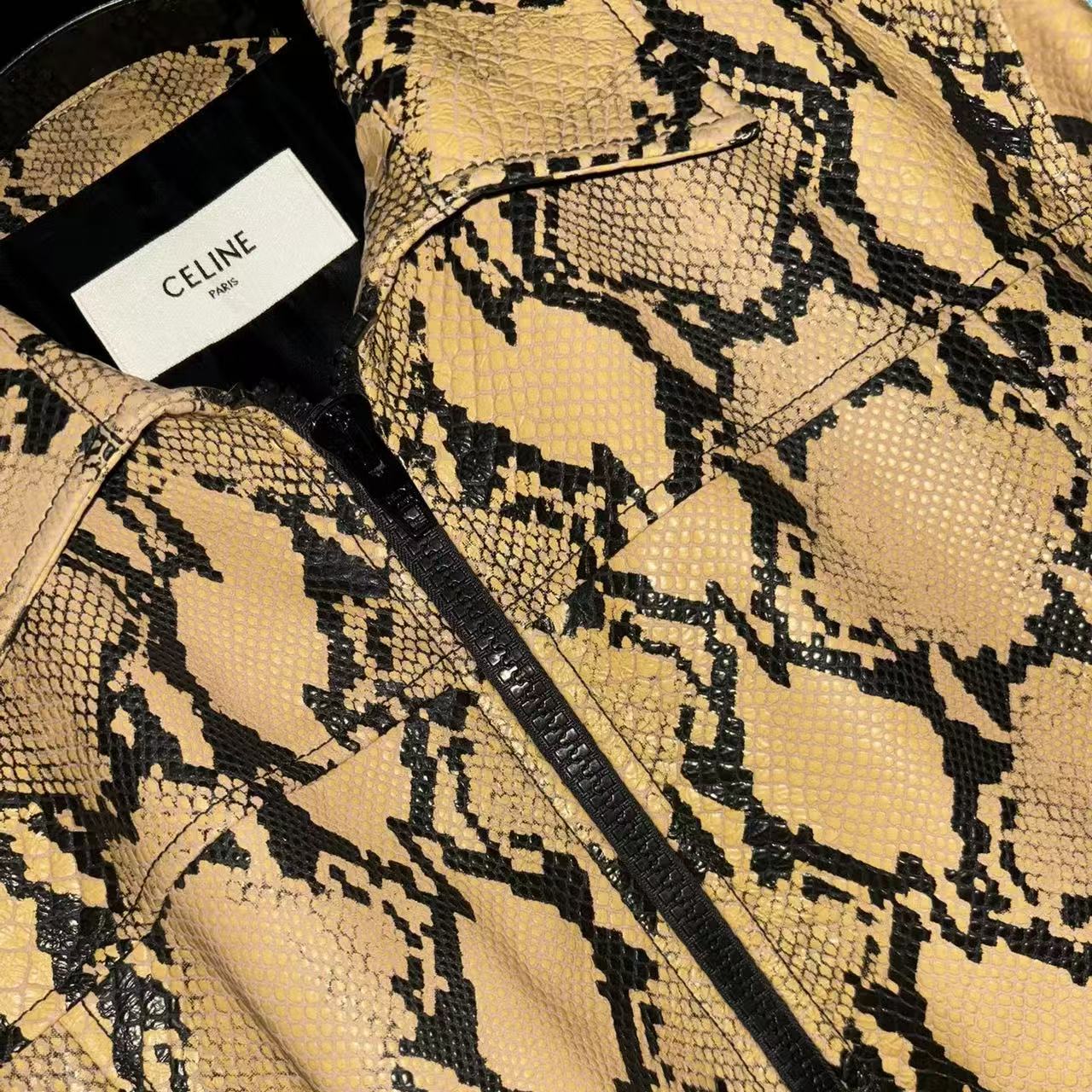 Celine 20SS Runway Python Embossed Bomber Leather Jacket