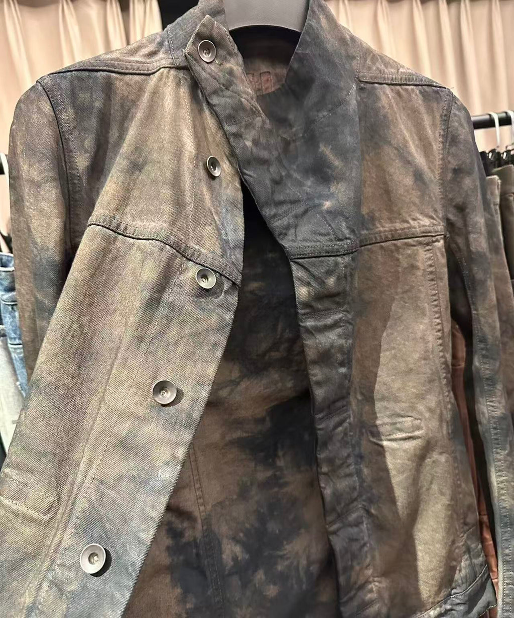 Rick Owens 15SS Batik Dark Dust Zip Collar Wax Denim Jacket
