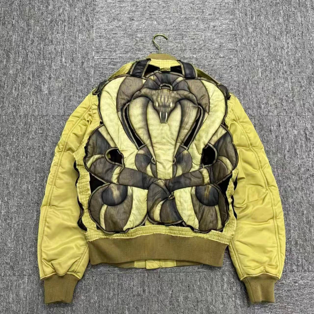 Givenchy Green Cobra Embossed Cut Out Bomber` Jacket