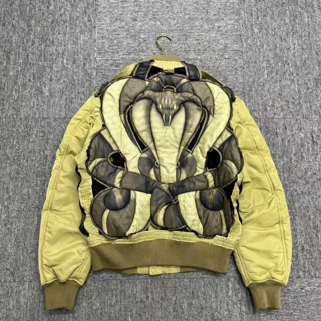 Givenchy Green Cobra Embossed Cut Out Bomber` Jacket