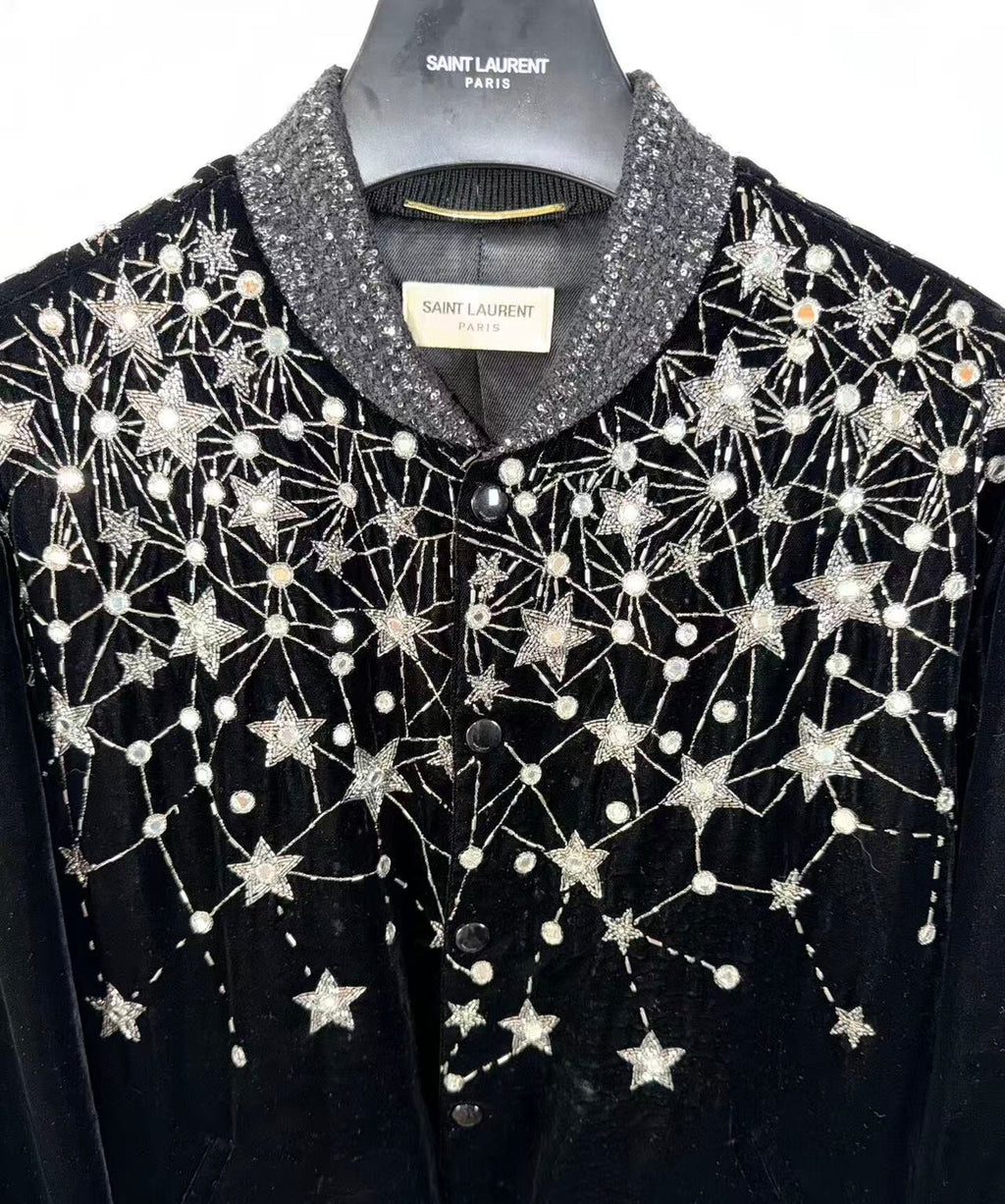 Saint Laurent 19AW  Teddy Embellished Velvet Bomber Jacket
