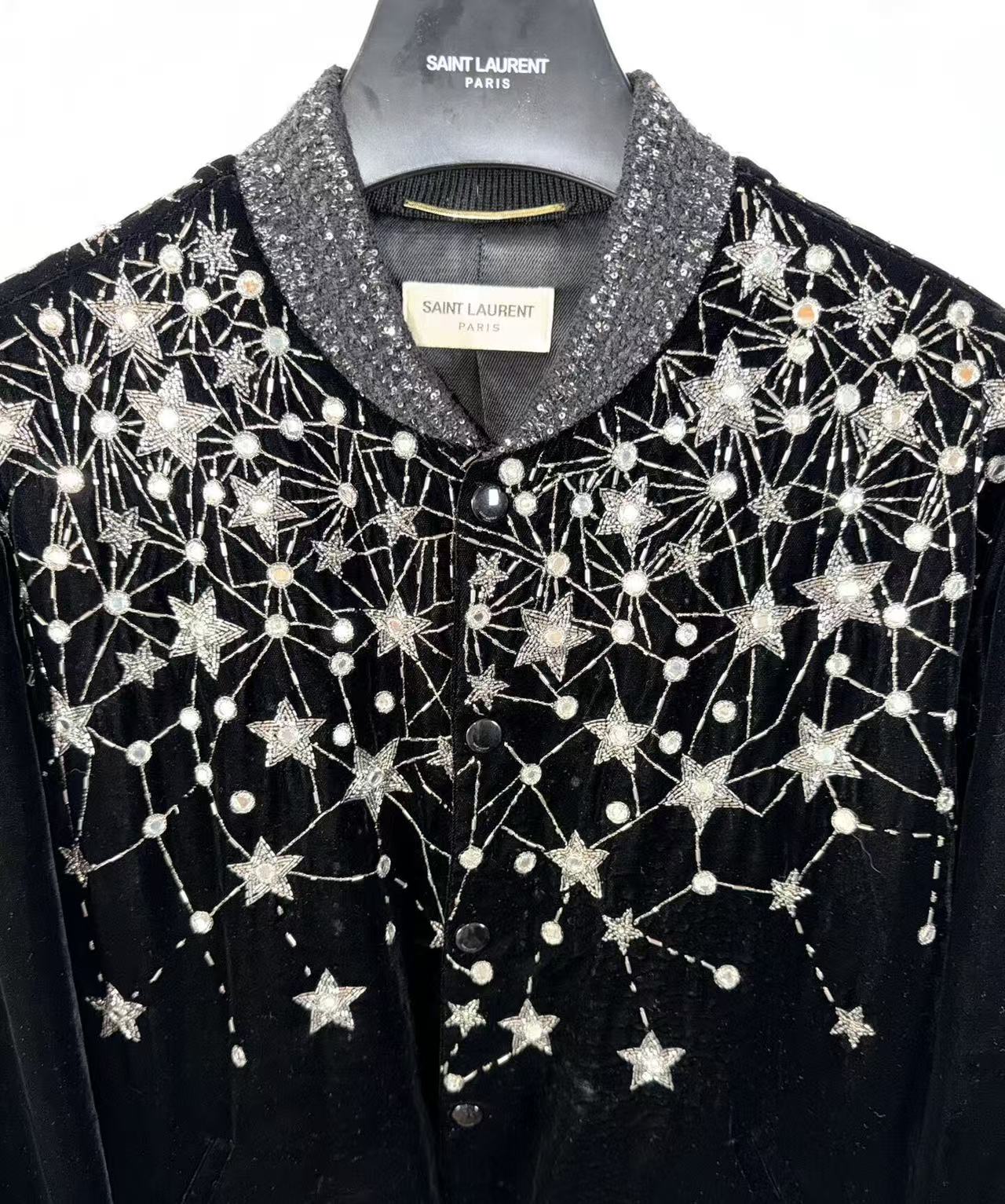 Saint Laurent 19AW  Teddy Embellished Velvet Bomber Jacket