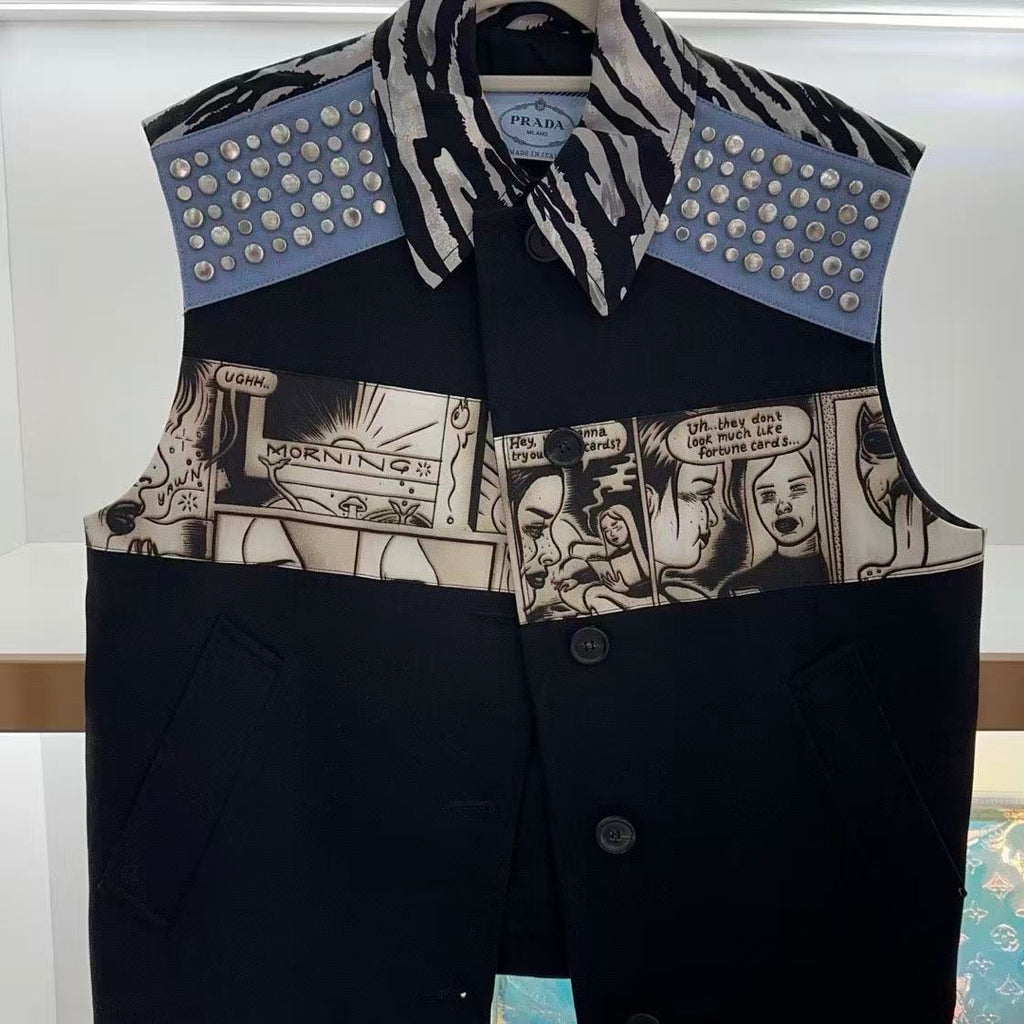 Prada 18SS James Jean Comic Print Studded Leather Vest