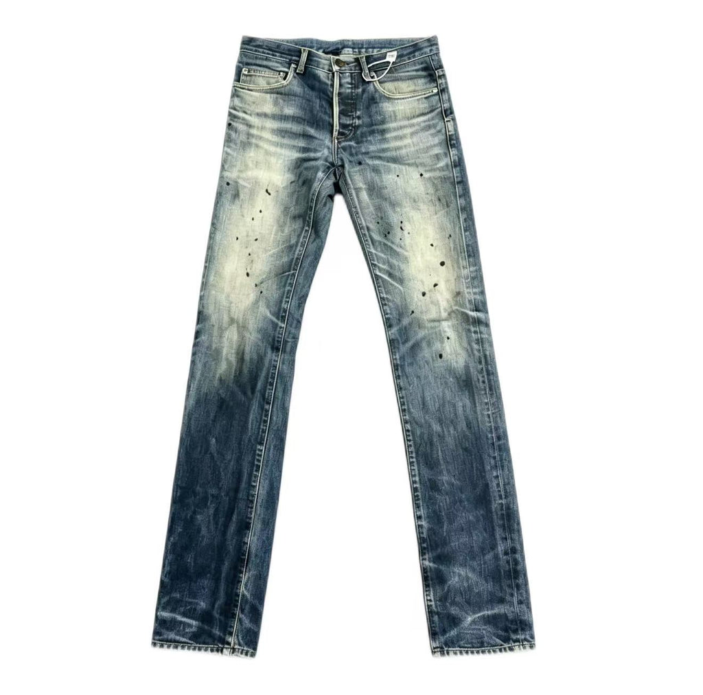 Dior Homme 07AW Splatter Paint Distressed Washed Denim Jeans