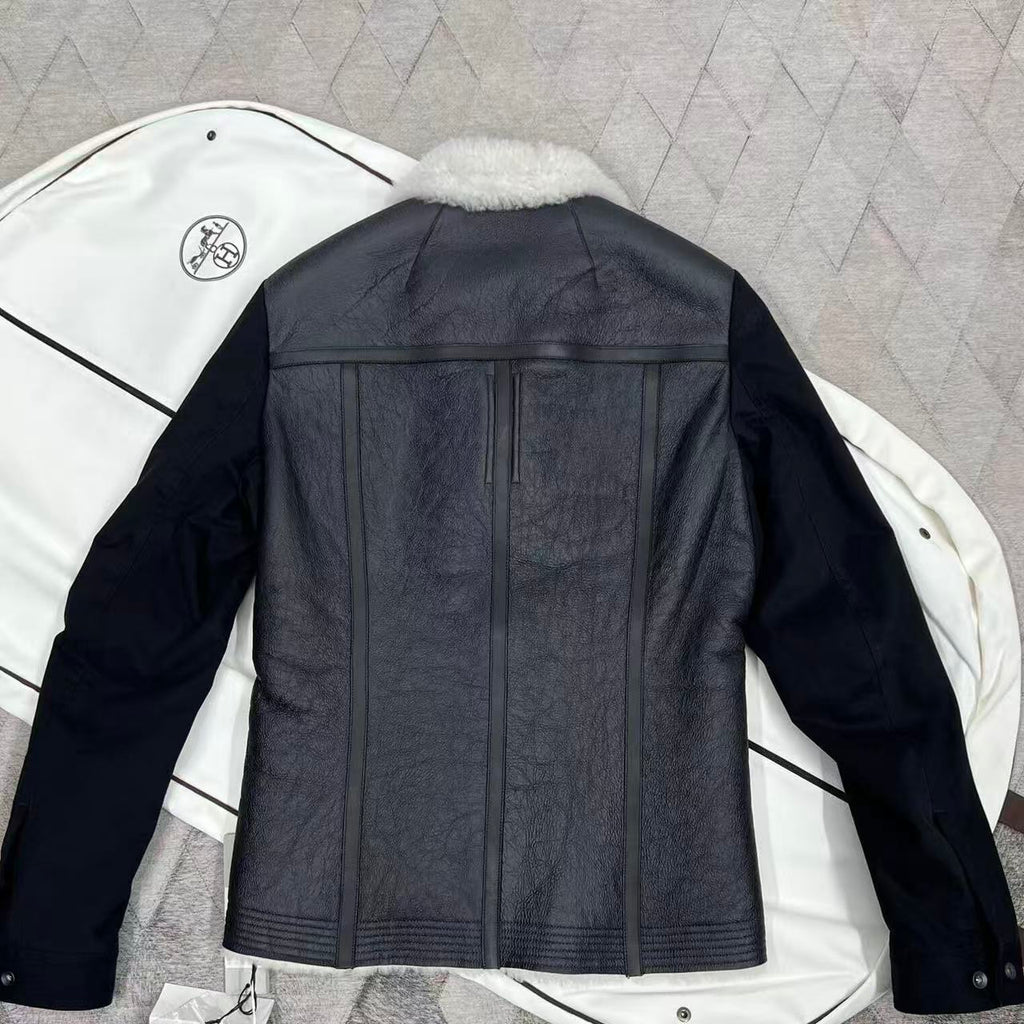 Rick Owens DRKSHDW SS14 Shearling‑Collar Trucker Jacket