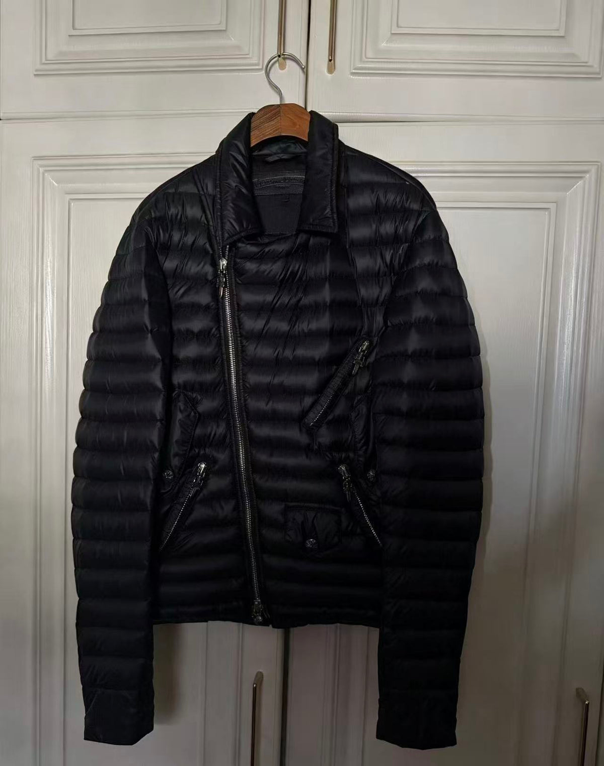 Chrome Hearts Dagger Zip Double Riders Black Quilted Down Jacket