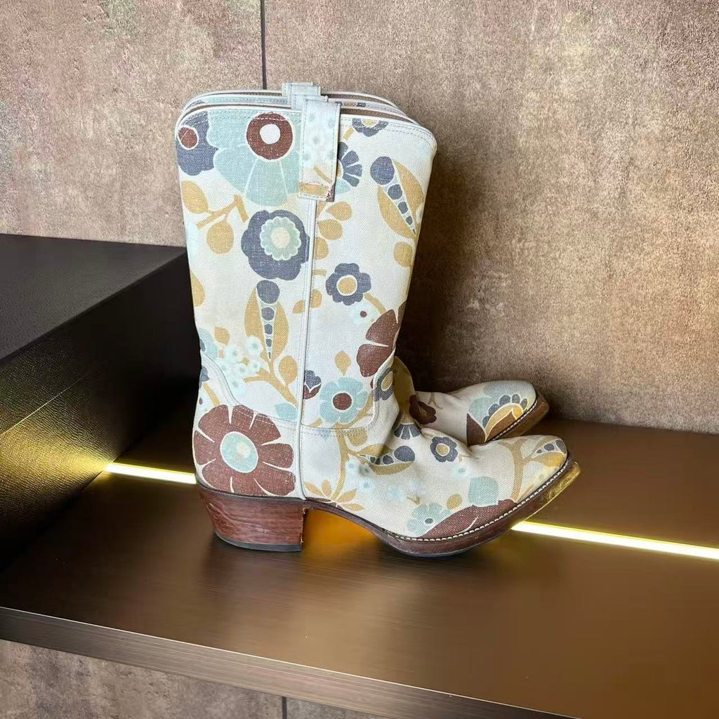 Prada 25AW Floral-Print Cowboy Boots