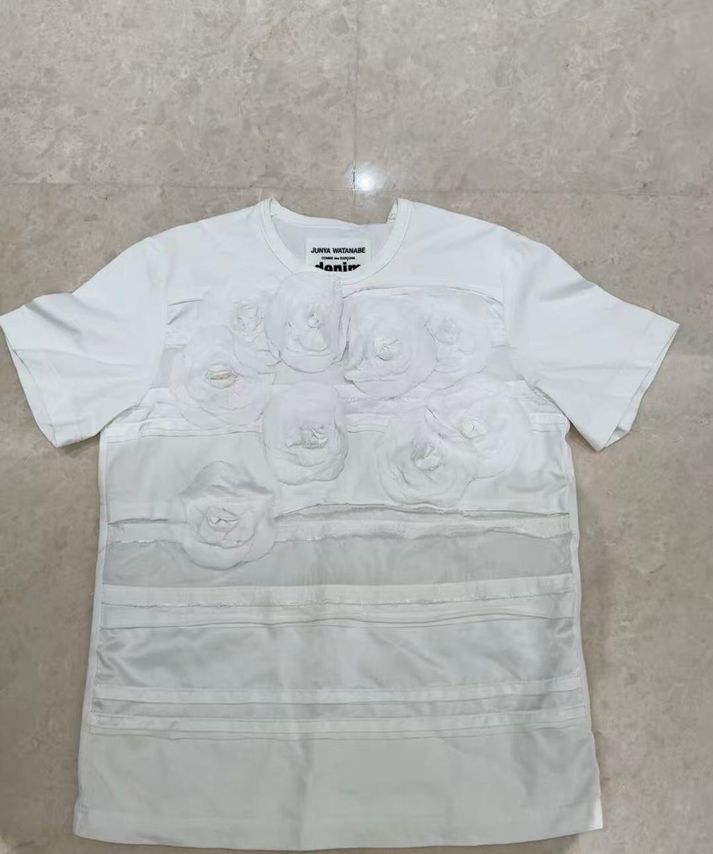 Junya Watanabe CDG 3D Appliqué Floral Short Sleeve T-shirt