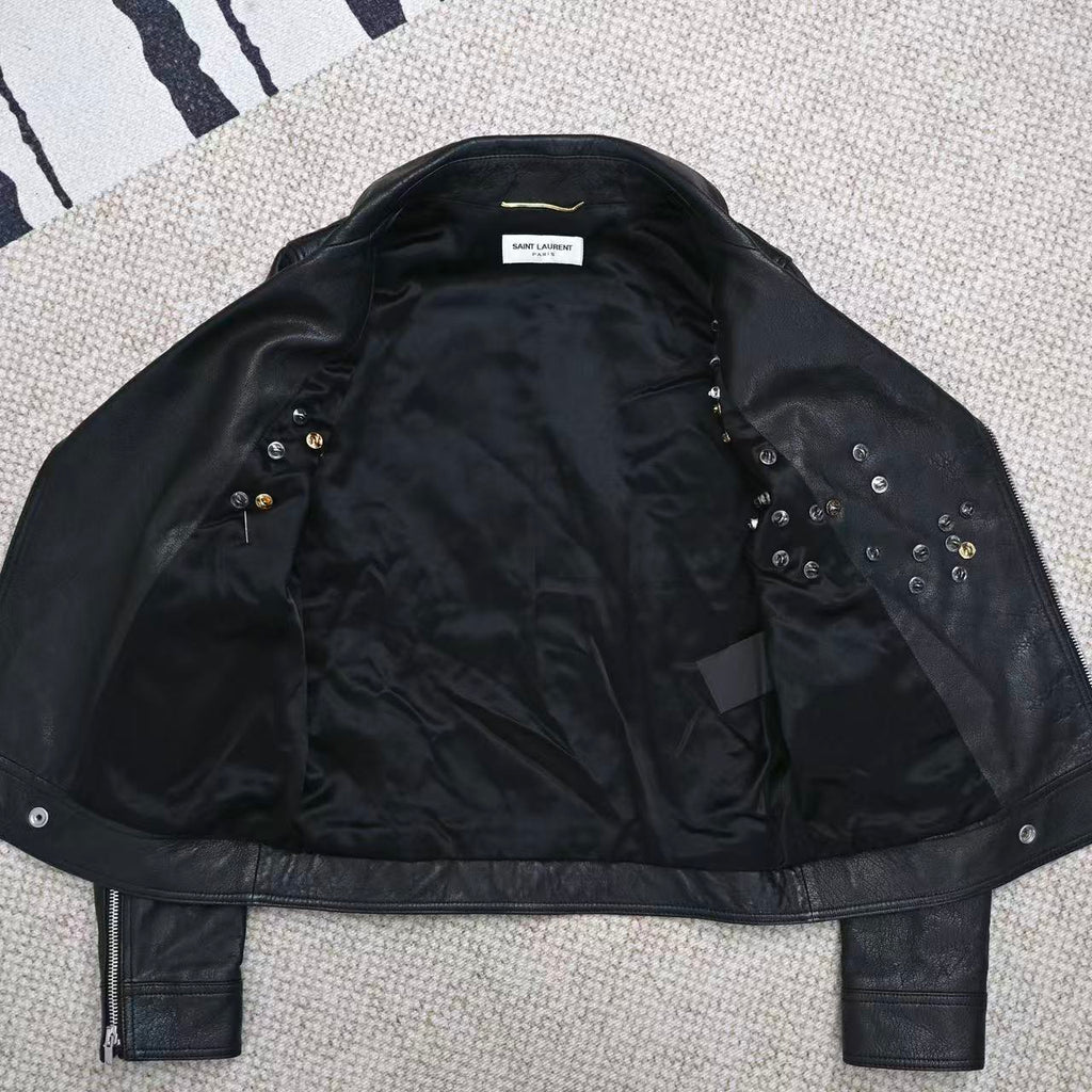 Saint Laurent 15FW Pin Badge Leather Biker Jacket