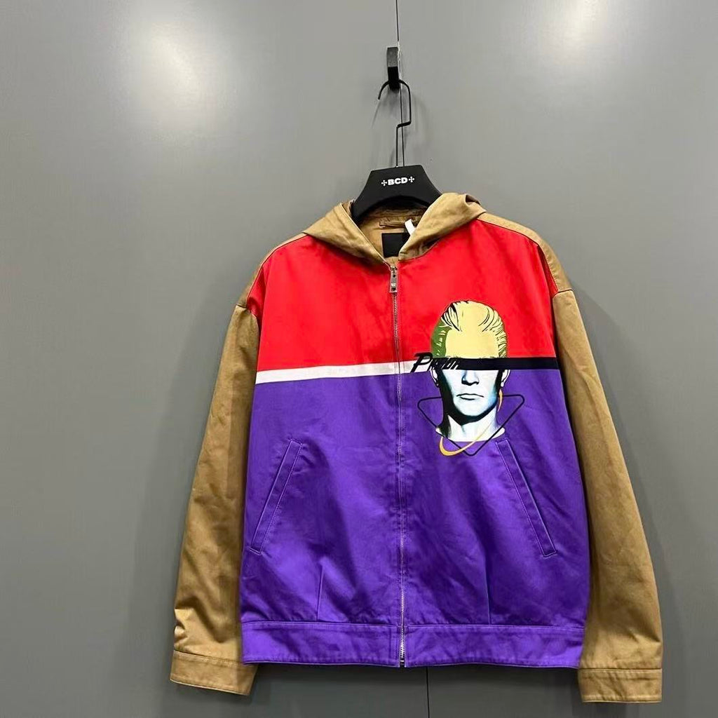 Prada Runway Colorblock Face Hooded Jacket