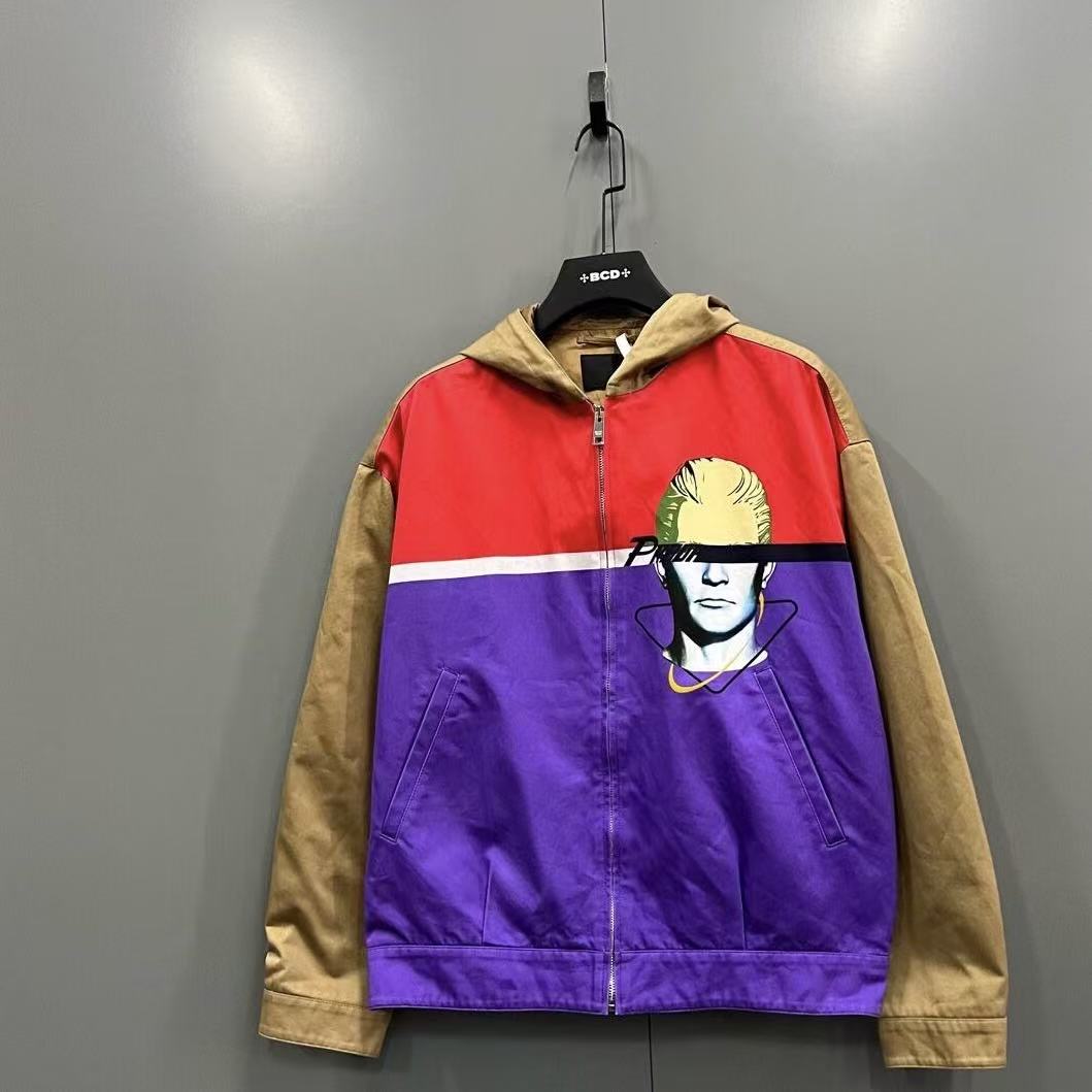 Prada Runway Colorblock Face Hooded Jacket
