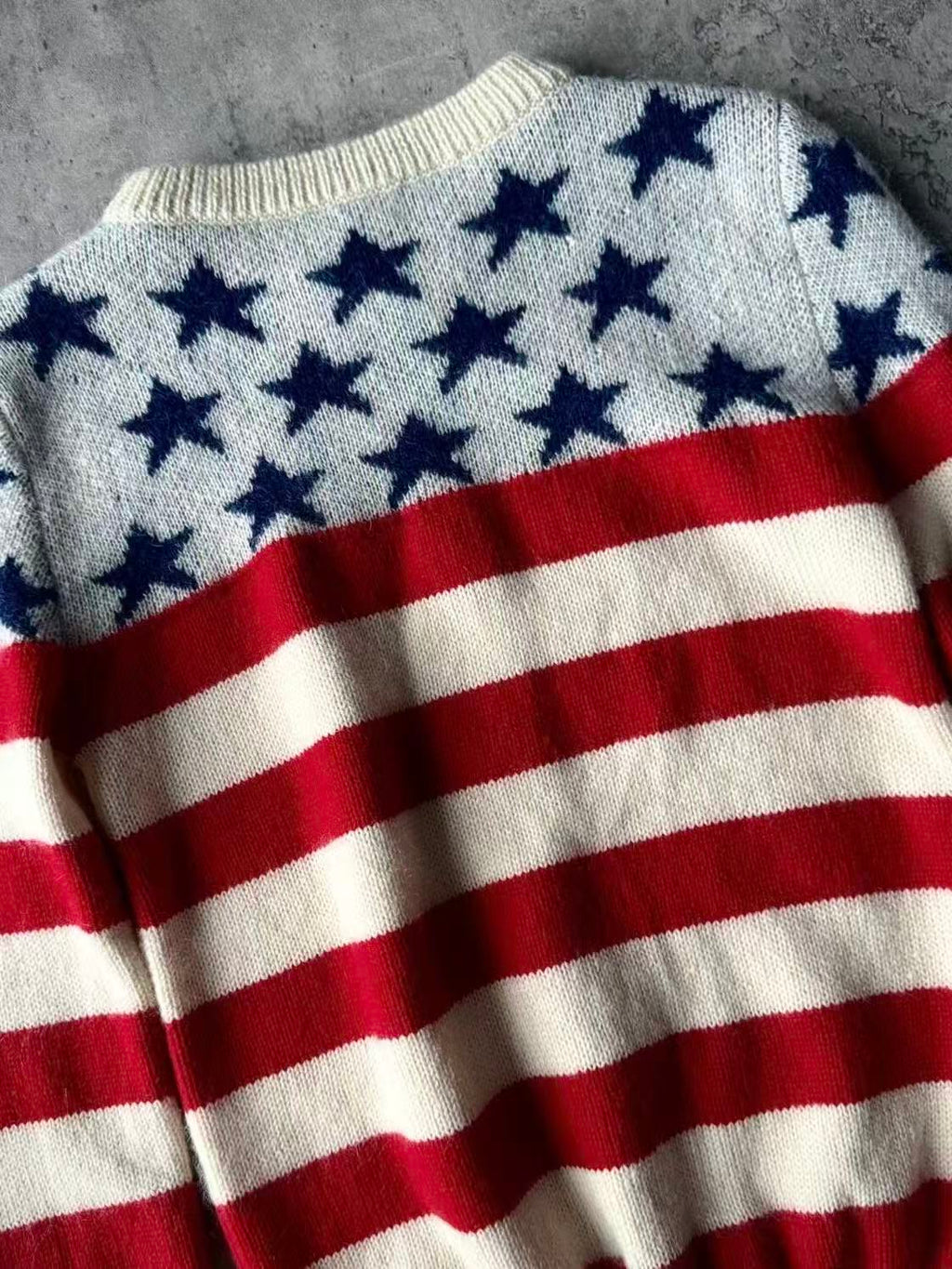 Saint Laurent 18AW American FlagStar‑Stripe Crewneck Sweater