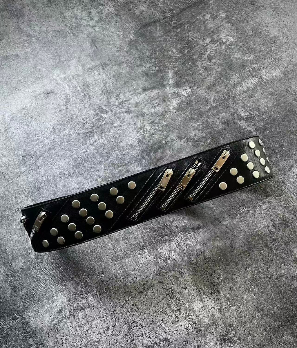 Saint Laurent Black Studded Leather Belt